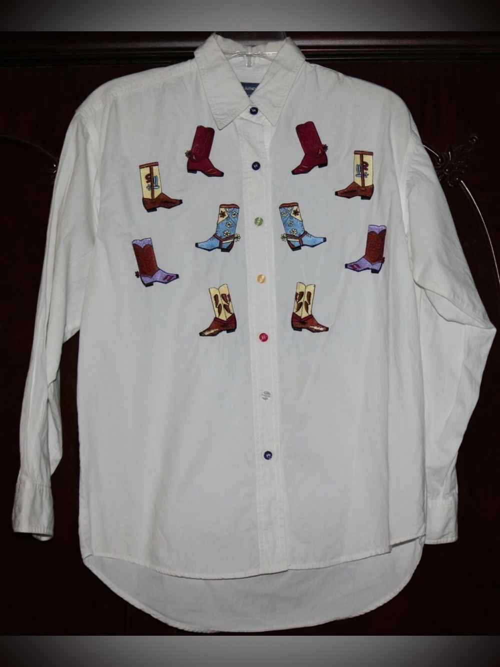 Women's AT LAST Absolutely Authentic Embroidered Cowboy Boots Shirt  - Size S